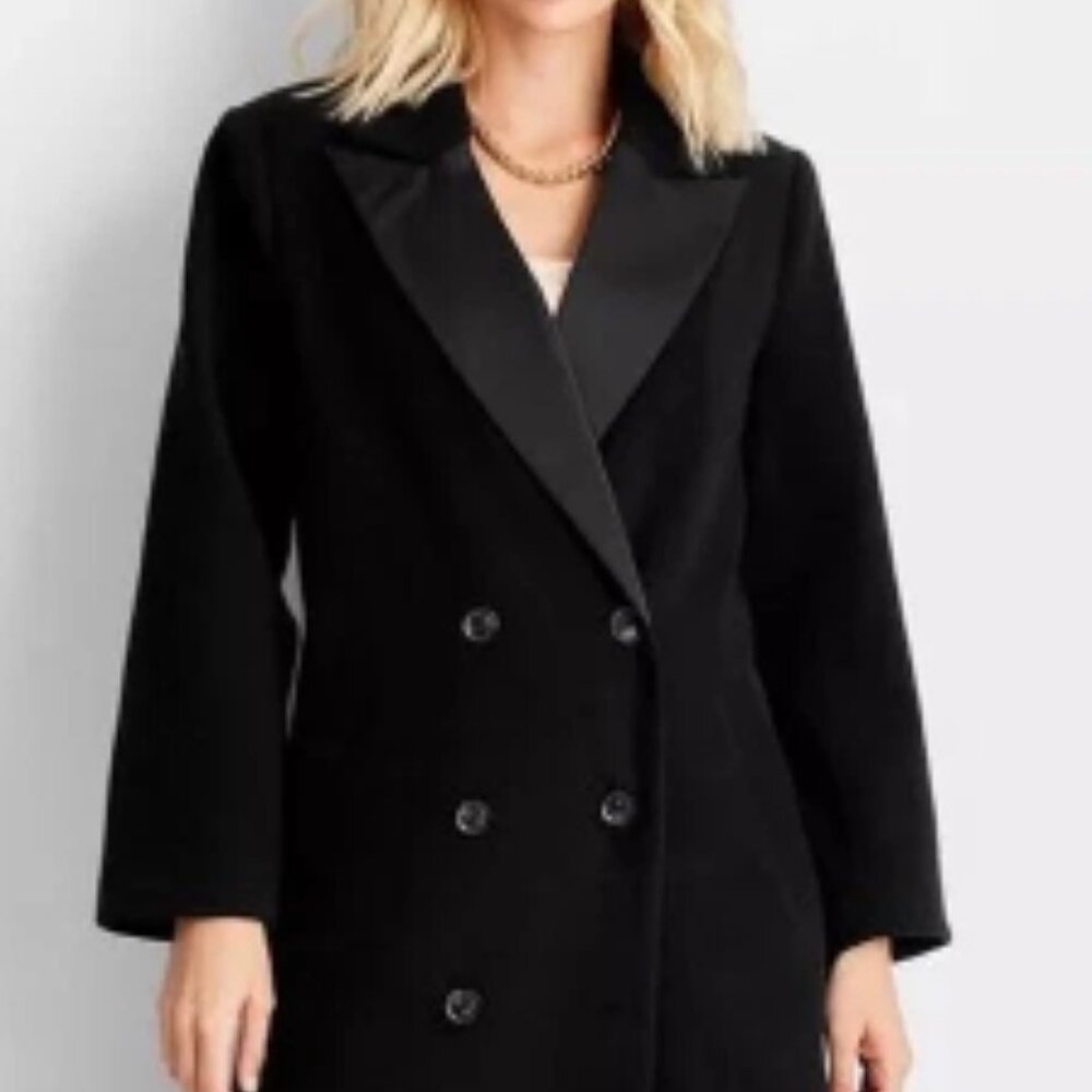 NWT Future Collective Black‎ Double-Breasted Long Coat Size M - Picture 2 of 14